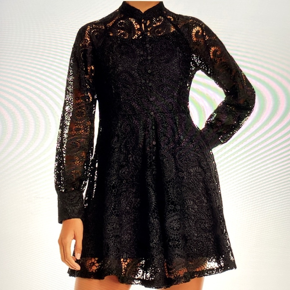 AQUA Lace Long Sleeve Dress